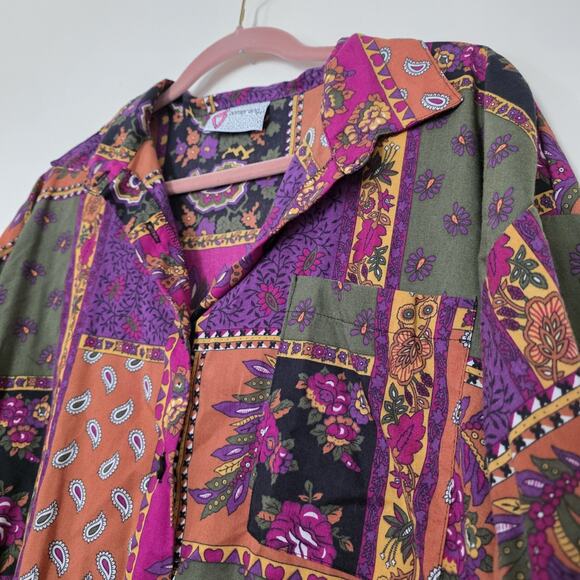 Vintage Patchwork Floral Bohemian Hippie Blouse Women 24W 70s Paisley Multicolor - Picture 5 of 10